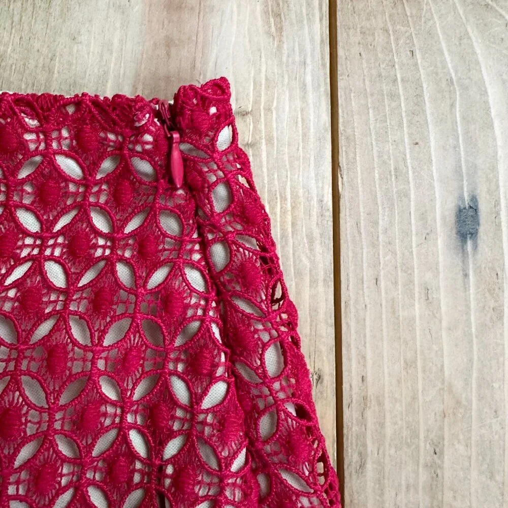 Mi Ami Red Crocheted Skirt Pencil‎ Lace M Lined